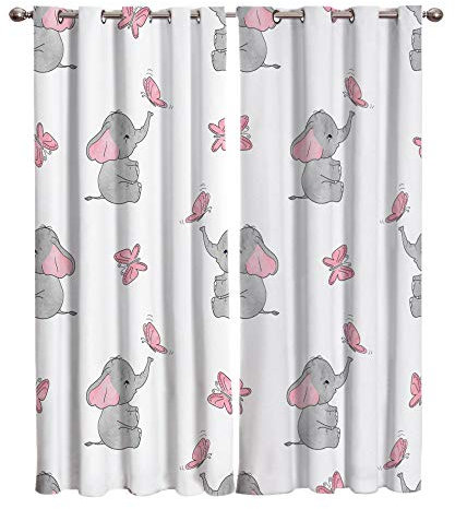 Kinder Vorhang Blickdicht Thermovorhang Elefant Schmetterling Muster Gardinen Wohnzimmer Vorhänge Kinderzimmer Geräuschreduzierung Dekoration für Schlafzimmer Wohnzimmer Küche Fenster 220x215cm