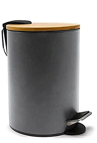 Hogar y Mas Papelera Tapa BAMBÚ con Pedal Gris 3L