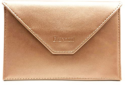 Charmoni - Etui Pochette Porte Papier Voiture - Porte Carte Grise permis de Conduire pièce d'identité Assurance - Cuir Vachette - Femme Homme (Rose Gold)