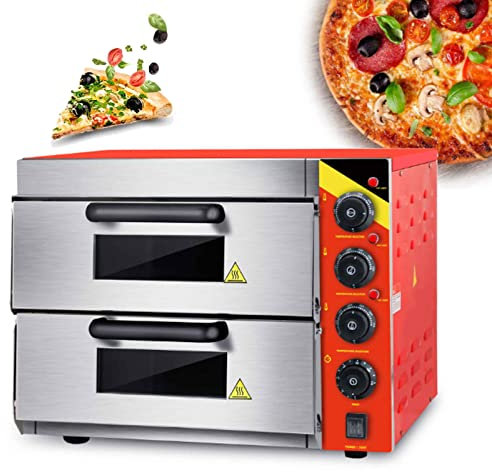 Four à Pizza électrique 400 X 400mm en Acier Inoxydable - la Température du Four Peut être Réglée Jusqu'à 350°C - Gastro Four for Pizza, Bread and Pastry - Interior Lighting,Double layer