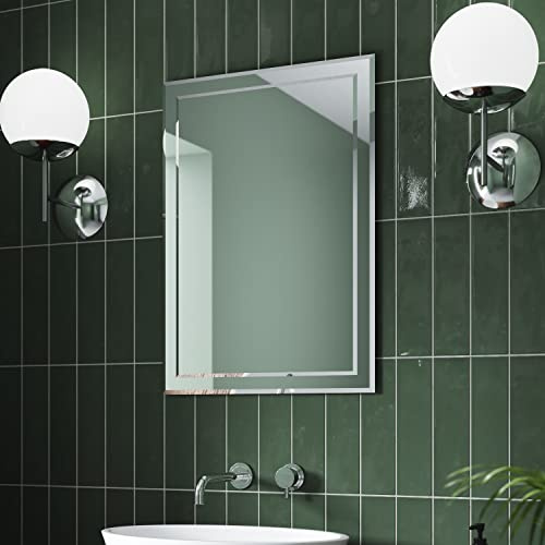 Pebble Grey Isla Bevelled Edge Bathroom Mirror with Metal Frame - 500x700mm | Portrait or Landscape Mounting, Wall Mounted, Rectangular Design, Bedroom Hallway Living Room, Vanity Mirrors, Modern Style