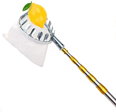 Obstpflücker mit 5m/16ft Teleskopstiel und Obst Tragetasche, Leicht Verstellbarer Apfelpflücker für Haus Obstgarten Bauernhof, Obsternter für Zitrone, Avocados und mehr Früchte
