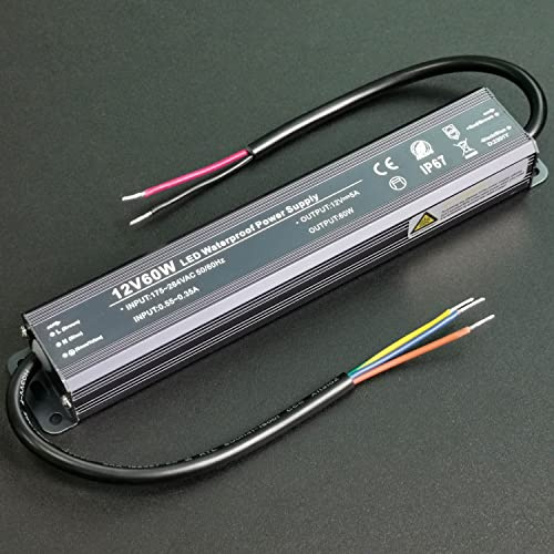 LED Trafo 12V 60W, IP67 Wasserdicht Trafo 230v auf 12V | Alinana Netzteil 60w für LED Streifen Lampen, Transformator 12V 0-5A