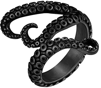 U7 Kraken Tintenfisch Fangarm-Ring für Männer Edelstahl Vintage Schwarz Oktopus Statement Ring Biker Hip Hop Roker Ring Modeschmuck Accessoire für Damen Vater Ehemann(Ring Größe 70)
