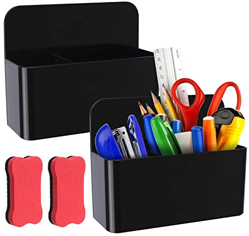 UMILKI 2Pcs Magnetisch Stifthalter,Whiteboard Magnetisch Markerhalterung mit 2Pcs Whiteboard Schwamm,Marker Halter Magnetisch für Whiteboard-Kühlschrank Büro, Schule