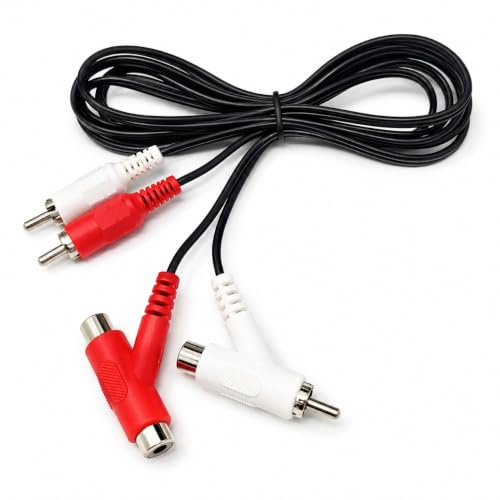 DRUT 2m 2 Way Twin 2 x RCA Phono Plug to Plug, Stackable Y Splitter Lead On One End Two Female RCA Connectors Adapter Cable 6.5ft