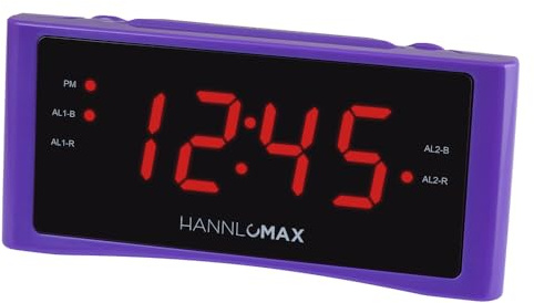 HANNLOMAX HX-151CR Alarm Clock Radio, PLL AM/FM Radio, Dual Alarm, 1.2 Red LED Display, AC Operation only. (Purple)