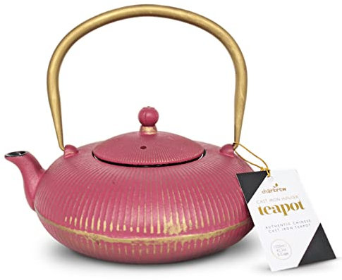 Charbrew Pink Chinese Cast Iron Teapot with Stainless Steel Tea Infuser (1200ml/5 Cups)