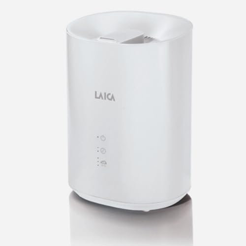 Umidificatore a ultrasuoni LAICA, serbatoio di 3 L per stanze, piante, ultrasilenzioso, 3 velocità, modalità notte, erogazione 12 ore, Off auto, a caldo, riempimento facile, oli aromatici