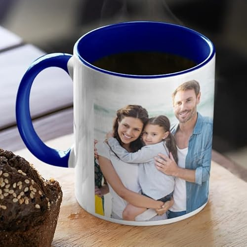 Taza personalizada con fotos y texto, para regalo original, café, té, cerámica (Azul)