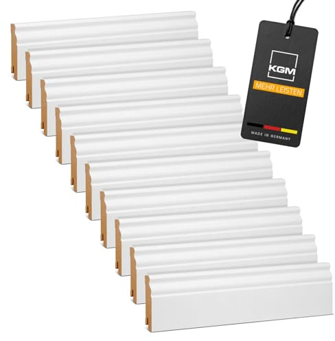 KGM Hamburger MDF Sockelleiste - Weiß foliert - 2400 x 19 x 70 mm - 40 Stk. | kratzfest, Altberliner Fußbodenleiste, Wandabschluss, lösemittelfrei, für Vinyl, Laminat & Parkett, Kabelkanal