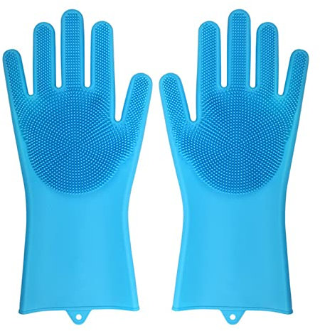 DUnLap Cleaning Gloves Dishwashing Cleaning Gloves Silicone Rubber Sponge Glove Household Scrubber Kitchen Clean Tools Dropshipping Kitchen Eco Friendly Cleaning Gloves(Blue)
