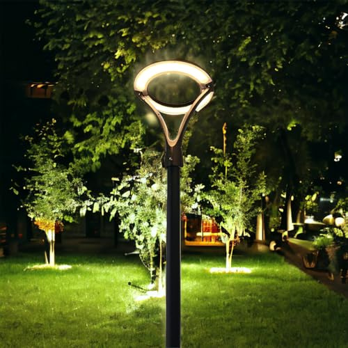 Partenopea® Lampione a LED design moderno lampada con Palo da 3 metri per illuminazione esterno viali villa giornadino aree condominiali 100W 220V cerchio luminoso (Luce calda 3000K)