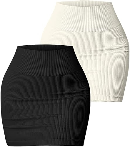 AIEOE 2 Piezas Falda Lápiz Mujer Sexy Corto de Punto Falda Lápiz Slim Fit Ribbed Fiesta Clubwear Talla S Negro + Blanco