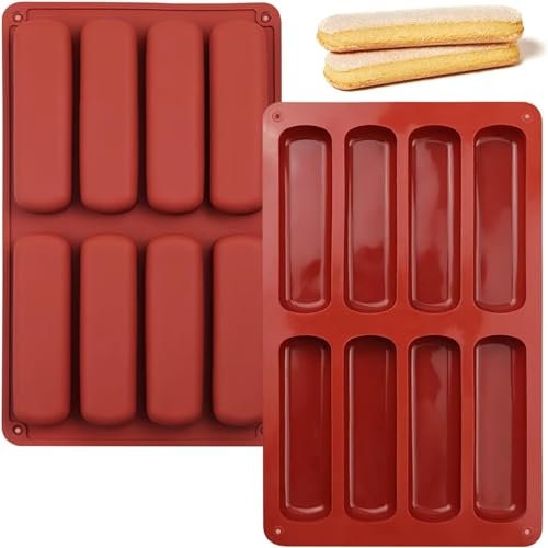 2PCS Silicone Chocolate Bar Moulds, 8-Cavity Non-Stick Long Strips Mould, Finger Biscuit Mould, Non-Stick Granola Bar Baking Molds, Ice Cube Trays