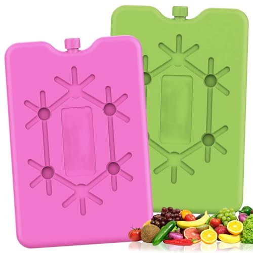 Kühlakku mit Je 200 ml, 2 Stk Kühlakkus für Kühltasche, Wiederverwendbare Flache Kühlakkus, 12h Lange Kühlakku, Kühltasche Kühlbox Eisbox Dünn, Extra Flach Kühltragetasche für Unterwegs (Grün+Rot)