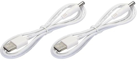 sourcing map USB to DC Power Cable 1 M USB to DC 5.5mm x 2.1mm 5v Power Cord White for Mini Fan Camera Mobile Phone Tablet Devices 2 Pcs