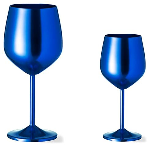 noTrash2003 Set di 2 bicchieri da vino giganti in alluminio per momenti speciali con 540 ml di volume per antipasti, ciotola da dessert in blu, rosso, nero o argento (blu)
