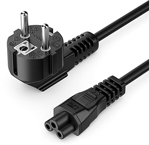 deleyCON 7,5m Netzkabel IEC C5 Typ F 90° Kleeblattkupplung - Schwarz | Stromkabel, Schutzkontakt Stecker Typ F CEE 7/7 90° gewinkelt auf IEC C5 Buchse, 2,5 Ampere, TV, Monitor, Laptop, Netzteil