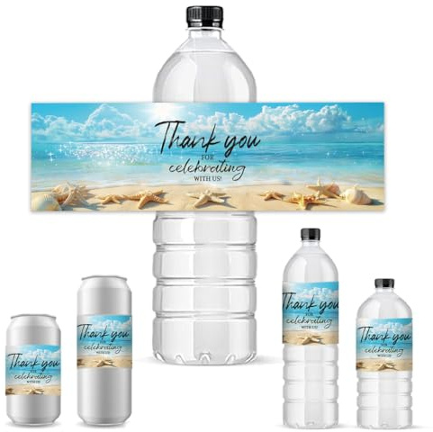 PH PandaHall 30pcs Klebeetiketten für Wasserflaschen, Sommer Strand Wasserflasche Aufkleber Wasserdicht Wasserflasche Wraps Feiern Lables für Hochzeit Geburtstag Party