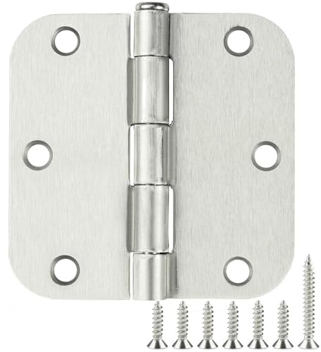 18 Pack Rounded Brushed Nickel Door Hinges 3-1/2 x 3.5 Inch 5/8 Radius for Interior Doors 3 ½ Inch Heavy Duty Hardware Fittings No Squeak House Villa Cando Loft Home Room Ironmongery Satin Sliver