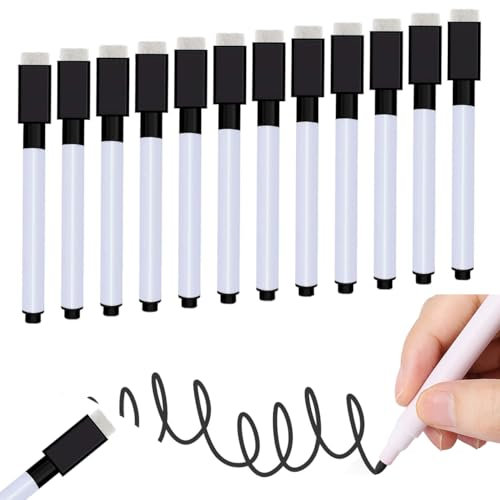 qijiefenCC Whiteboard Marker,12 Stück Schwarz Whiteboard Marker,Trockenlösch Abwischbare Marker,Folienstift Abwischbar,für Whiteboards Memoboard Pinnwand Flipchart Marker,Schwarz