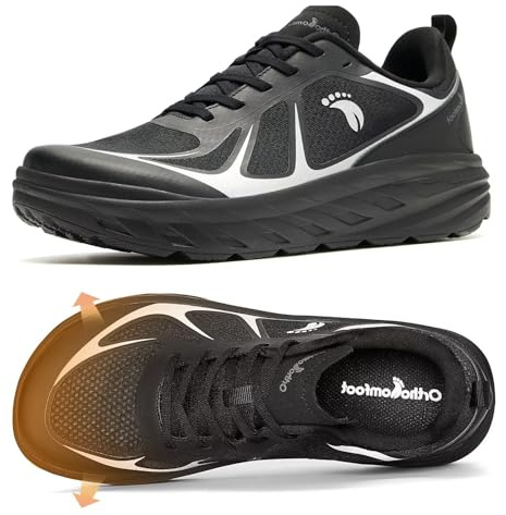 Women's Orthopedic Diabetic Wide Tennis Shoes: Orthotic Plantar Fasciitis Arch Support Arthritis Recovery Wide Toe Box Walking Shoes, Outdoor Travel Comfort Lace-Up Sports Sneakers Black Size 9.5