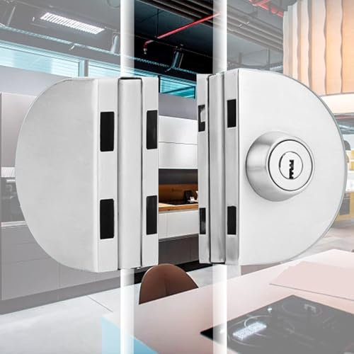 Zilimontt Verrou de porte en verre, sans perçage, serrure d'armoire en verre en acier inoxydable avec clé, double serrure de porte coulissante en verre, serrure d'armoire pour porte en verre trempé de