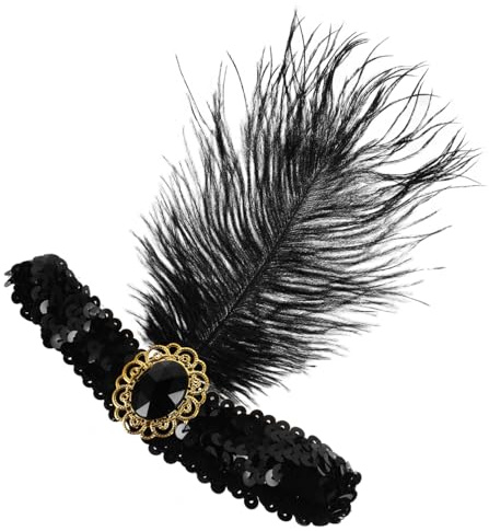 Ipetboom 1920s Stirnband Feder Damen - 20er Jahre Stil Flapper Showgirl Charleston Haarband Great Damen Fasching Kostüm Accessoires Vintage Haarbänder Schwarze für Hochzeit Halloween Mottoparty