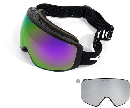 Actics Eagle 1 - Gafas de esquí negras de nivel profesional, lentes intercambiables magnéticas, 100% protección UV400, gafas de snowboard para hombres y mujeres