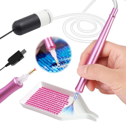 MIUUIPI Elektrischer Diamond Paint Pen, Innovativer Diamond Painting Stift mit Mikro Vakuum, Diamond Painting Zubehör, inkl. USB-Kabel und Weiteres Zubehör Rosa