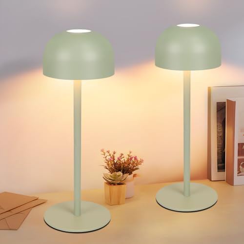 Homefire LED Tischlampe Kabellos 2ER: Touch Dimmbar Tischleuchte mit 3 | Farbtemperaturen Aufladbar Akku Höhenverstellbar Tragbare Wasserdichte Grün Tischlampe Indoor Outdoor Esszimmer Schlafzimmer