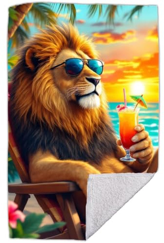 RPLUS Strandtuch Löwe 70x140 cm Baumwolle – personalisiert mit Name/Text | Badetuch aus Baumwolle, saugfähig & hautfreundlich, mit Löwenmotiv, optional ohne Text, Druck in lebendigen Farben
