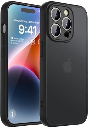 KPPIT für iPhone 14 Pro Hülle 6,1 Zoll, [Rundumschutz & Kameraschutz Handyhülle], Matt Durchscheinende Rückseite Schutzhülle iPhone 14 Pro case, Anti-Fingerabdruck (Schwarz)