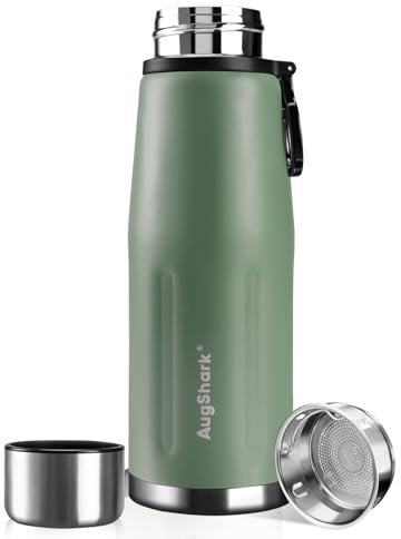 Augshark 20oz Vacuum Insulated Stainless Steel Thermoses with Foldable Handle & Leakproof Lid, Slim Travel Coffee Cup for Hot/Cold Drinks, Fits Car Cup Holders