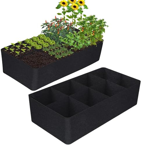 WSNDM 2PCS Bolsa De Plantación De Plantas Rectangular De Ocho Rejillas, 120*60*30cm Saco Para Plantas, Bolsas Rectangulares Para Cultivar, Macetas Duraderas Para Cultivar Hierbas, Flores, Verduras
