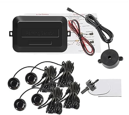 Capteur Radar De Recul Aide Kit Stationnement Voiture avec 4 Capteurs Avertisseur Sonore 22 Mm Radar Recul Indicateur Alerte Sonore Sonde 12 V Marche Arrière(Noir)