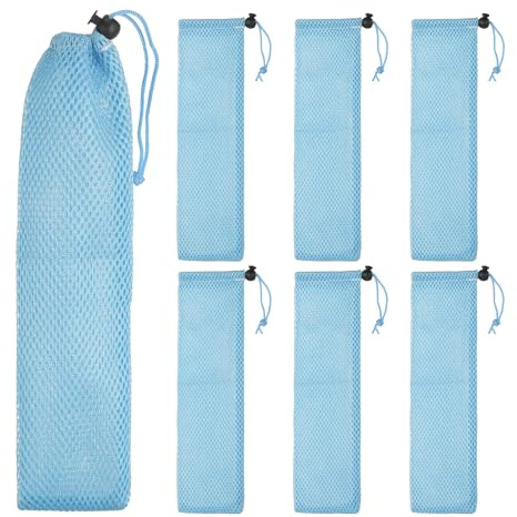 sourcing map 6 Pcs Pouch Bag Straw Carrying Cases, Portable Cutlery Sleeve Chopstick Case Utensil Bag for Home Travel Outdoor Storage Fork Spoon Chopsticks, L & Blue