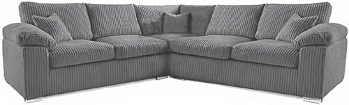 Deltaa 2C2 Corner Sofa - Comfy Large 5 Seater Settee - Modular Dual Arm High Back Suite - Upholstered Jumbo Fabric Dual Arm Couch for Living Room Furniture Indoor Lounge (Grey, 2C2)