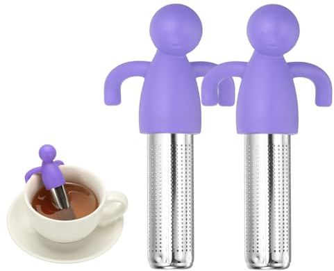 sourcing map 2 Pcs Cute Tea Infuser, Stainless Steel Loose Leaf Tea Steeper Filter with Silicone Handle Reusable Coarse Pores Mesh Strainer Diffuser for Teacups Teapots Mugs, Purple