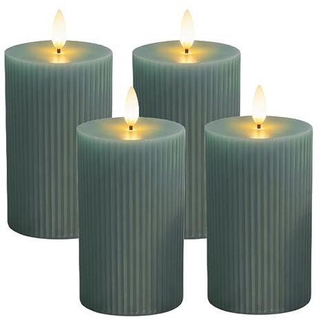 Relaxdays LED flimrande ljus 4-pack, flamlöst äkta vax, räfflat block, khaki, 13 x 7,5 x 7,5 cm