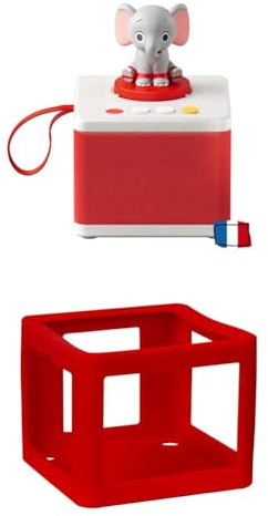 FABA Bundle Conteur d’Histoires pour Enfants 0-10 Ansì avec Personnage Sonore Elé l’éléphante, Jeu éducatif, Jeu Musical, Version française + Coque De Protection, Bumper en Silicone, Couleur Rouge