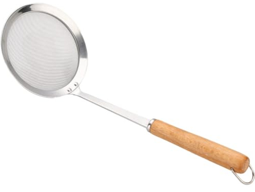 HOODANCOS Cedazo de Acero Inoxidable con Mango de Madera de 12cm, Colador Seguro y Fino para Filtrar Avena Molida y Verduras Cocina