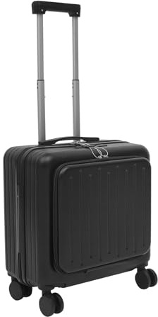 soudesileim Reisekoffer 18 Zoll, Trolley mit Getränkehalter und Laptopfach, Handgepäck mit Aluminiumrahmen, leiser Rollkoffer mit Rollen für Geschäfts und Kurzreisen (Schwarz)