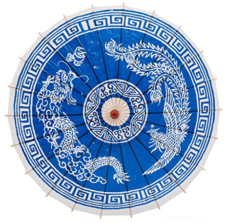 Thy Collectibles Rainproof Handmade Chinese Oiled Paper Umbrella Parasol 33 Dragon & Phoenix Blue