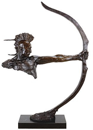 Konst & Atmosfär – Begränsad Indianskulptur i Brons – Indianer med Båge – Irokes – Västerländsk Staty – Indianer Bronskrigare – Remington
