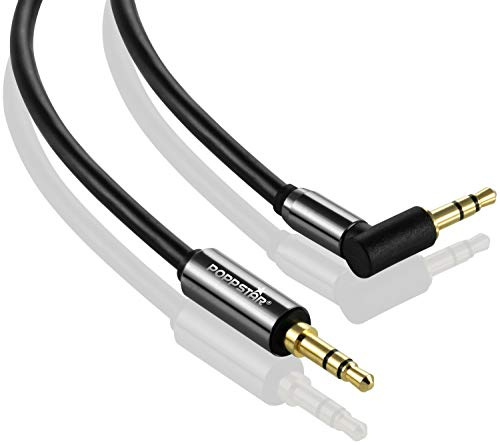 Poppstar 3m Jack Ljud stereo AUX-kabel vinklad 90°, rak högtalare, smartphone, surfplatta, hörlurar