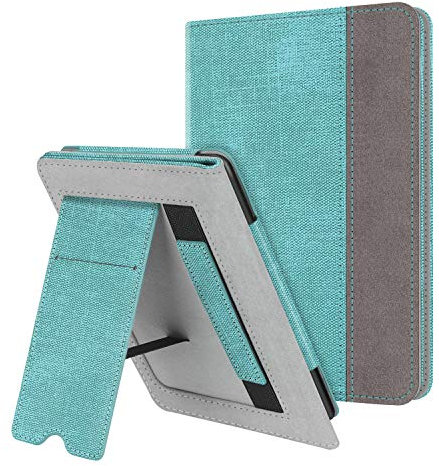 Fintie Hülle für 6 Kindle Paperwhite 2012-2018 (alle Alter 6 Zoll Kindle Paperwhite 5/6/7/10. Generation) - Ständer Case mit Handschlaufe und Auto Sleep/Wake, Jeansoptik Türkis