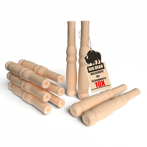 BigDean 10 XL Holzgriffe für Schiebkarre Schubkarre Länge 23,5 cm x Ø 2,5cm | Hochwertig, flexibel, bereichernd - Ideal für jede Schubkarre & Sackkarre