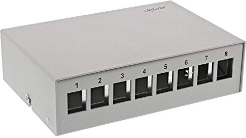 InLine® Patchfeld-Dose Aufputz für 8X Keystone RJ45, Metall, lichtgrau RAL7035
